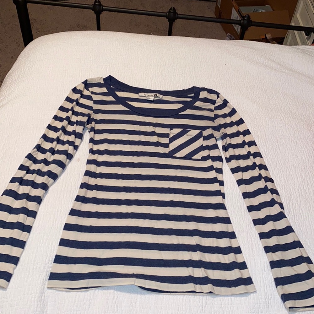 Forever 21 striped navy blue & off-white shirt